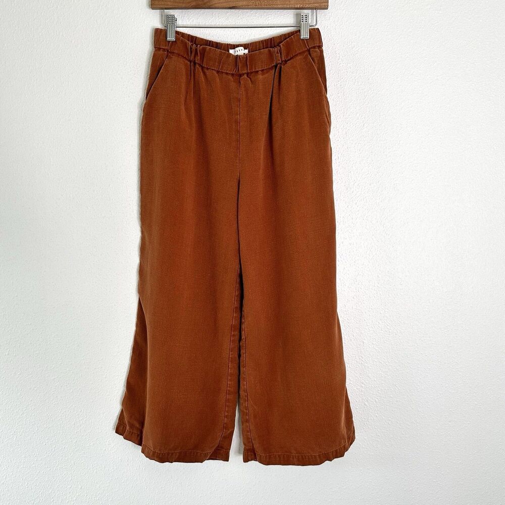 Vetta Wide Leg Pants Women's Size M Burnt Orange Tencel Capri Elastic Waist